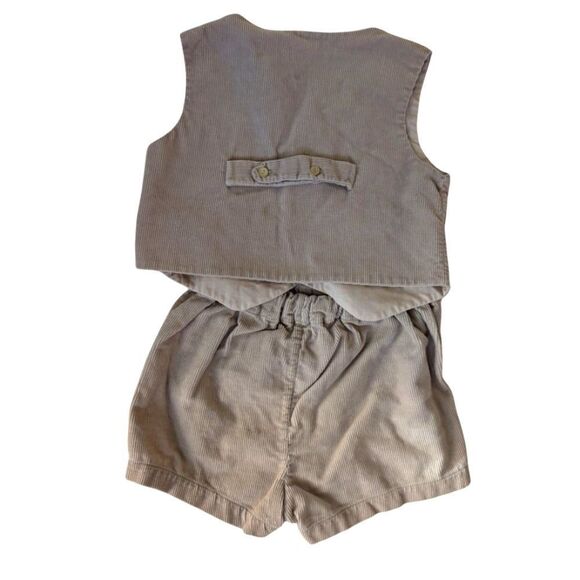 70s Kids‎ Tan Corduroy Embroidered Bunny Short Suit Outfit Vest - Picture 3 of 8